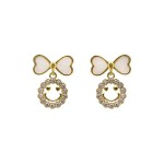 925 Silver Needle Sweet Bow Smiley Face Earrings Summer Niche Design Earrings Fashion Simple Student Earrings