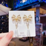 Temperament Gentle Bow Pearl Earrings ins Super Fairy Fragrance Style Earrings Fashionable Long Tassel Earrings