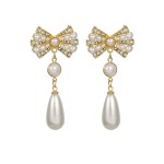 Temperament Gentle Bow Pearl Earrings ins Super Fairy Fragrance Style Earrings Fashionable Long Tassel Earrings