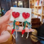 Spring and summer new love flower bow earrings lady cute style fashion beaded colorful small fresh ear jewelry