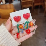 Spring and summer new love flower bow earrings lady cute style fashion beaded colorful small fresh ear jewelry