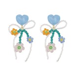 Spring and summer new love flower bow earrings lady cute style fashion beaded colorful small fresh ear jewelry