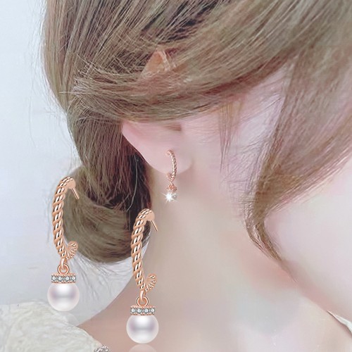 Japanese and Korean fashion pearl earrings for women with diamond-plated 18K gold earrings Internet celebrity new trendy temperament long earrings