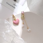 S925 silver needle Korean style asymmetrical heart pearl earrings for women sweet and fresh love earrings