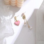 S925 silver needle Korean style asymmetrical heart pearl earrings for women sweet and fresh love earrings