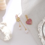 S925 silver needle Korean style asymmetrical heart pearl earrings for women sweet and fresh love earrings