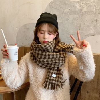 2023 autumn and winter houndstooth imitation cashmere thickened scarf for women autumn and winter casual style warm scarf scarf