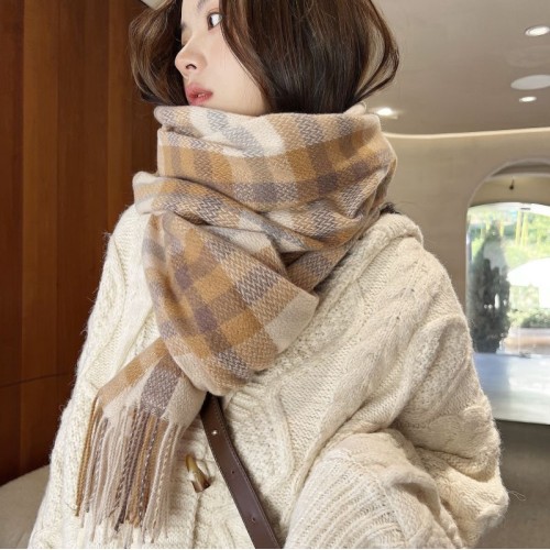 2023 new thickened scarf Korean version sweet and warm imitation cashmere scarf plaid shawl neck scarf for women