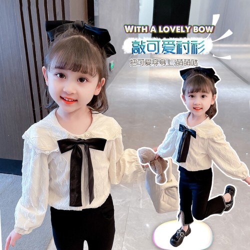 Kids Trendy Products&xh095-Black Bow Doll Collar Shirt