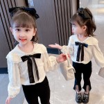 Kids Trendy Products&xh095-Black Bow Doll Collar Shirt