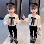 Kids Trendy Products&xh095-Black Bow Doll Collar Shirt