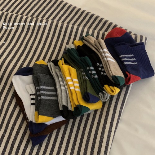 B218-W107-P25 Trendy Couple Men's and Women's Socks 10 Pairs Casual Striped Color Matching 2023 Autumn and Winter New