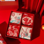 Dragon Chao Ancient Style Lucky New Year Socks 4 Pairs Gift Box Ruyi Fulong Men's and Women's Cotton Socks Mid-Tube Socks