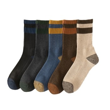 Terry socks men's mid-calf socks winter polyester-cotton plus velvet thickened warm sports trendy long-tube autumn and winter men's growth socks