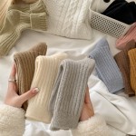 Wool socks for women in autumn and winter mid-tube thickened with velvet to keep warm Japanese solid color thick strips winter cashmere pile stockings