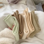 Wool socks for women in autumn and winter mid-tube thickened with velvet to keep warm Japanese solid color thick strips winter cashmere pile stockings