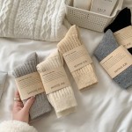 Wool socks for women in autumn and winter mid-tube thickened with velvet to keep warm Japanese solid color thick strips winter cashmere pile stockings