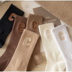 Solid Color Socks Women's Mid-Tube Letter Embroidered Socks Spring and Autumn Pile Socks Summer and Autumn Casual Sports Socks