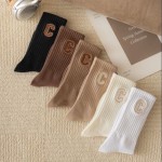 Solid Color Socks Women's Mid-Tube Letter Embroidered Socks Spring and Autumn Pile Socks Summer and Autumn Casual Sports Socks